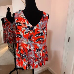 LOFT Red Floral Sleeveless Blouse